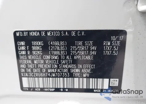 2018 Honda Hr-V Ex-L z USA, uszkodzony, nr VIN 3CZRU6H74JM707353